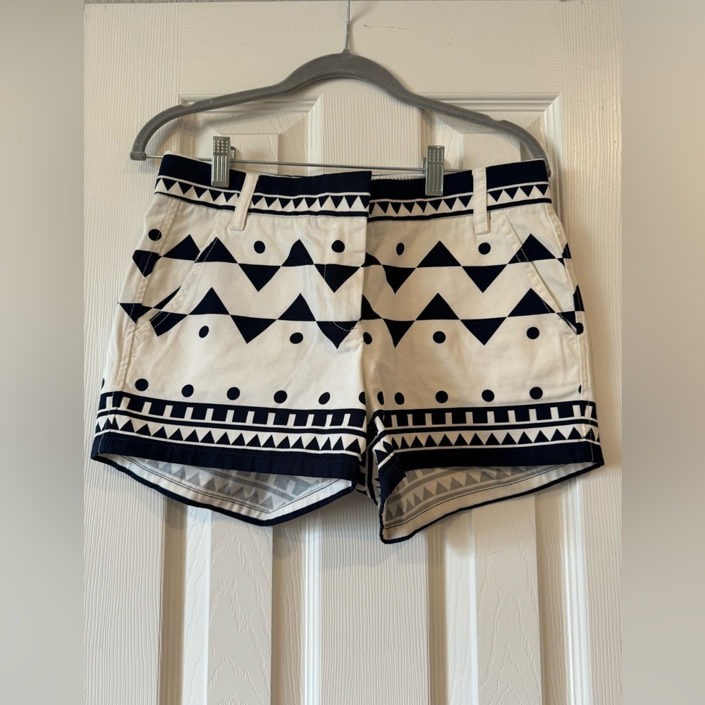 J.Crew Blue and White Geo Print Chino Shorts- Size 4